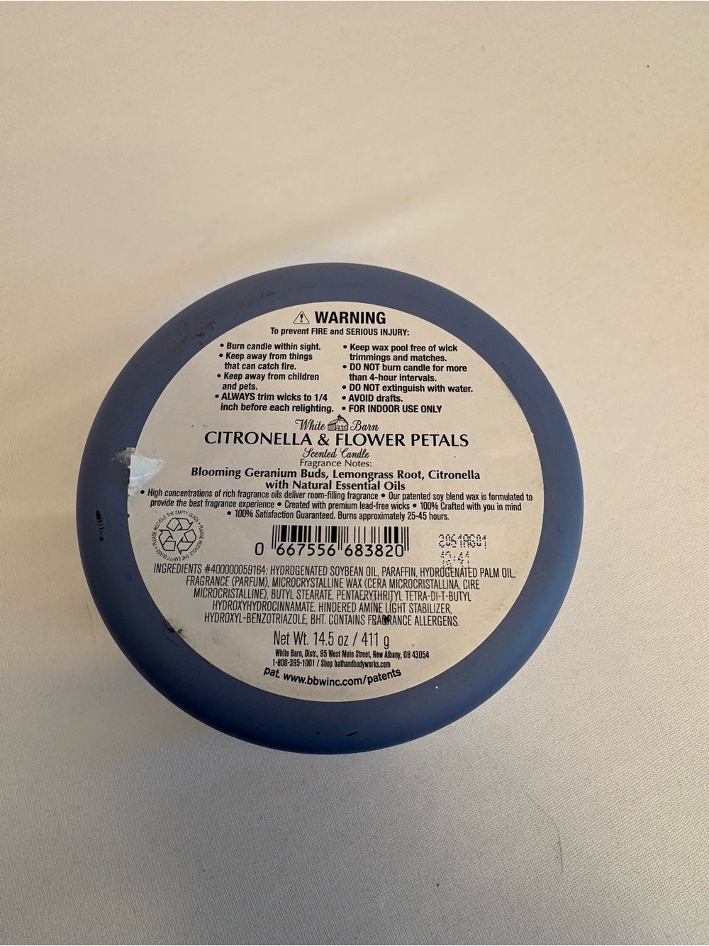 Bath & Body Works White Barn Citronella & Flower Petals Candle 14.5 oz 3wick New - Picture 3 of 3